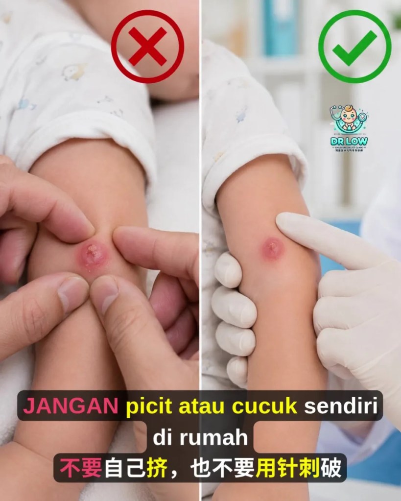 Jangkitan Bakteria Kulit dan Abses pada Bayi BP - Rawatan Incision and Drainage untuk Mengeluarkan Nanah - Dr Low Child Specialist Batu Pahat Johor Malaysia A13